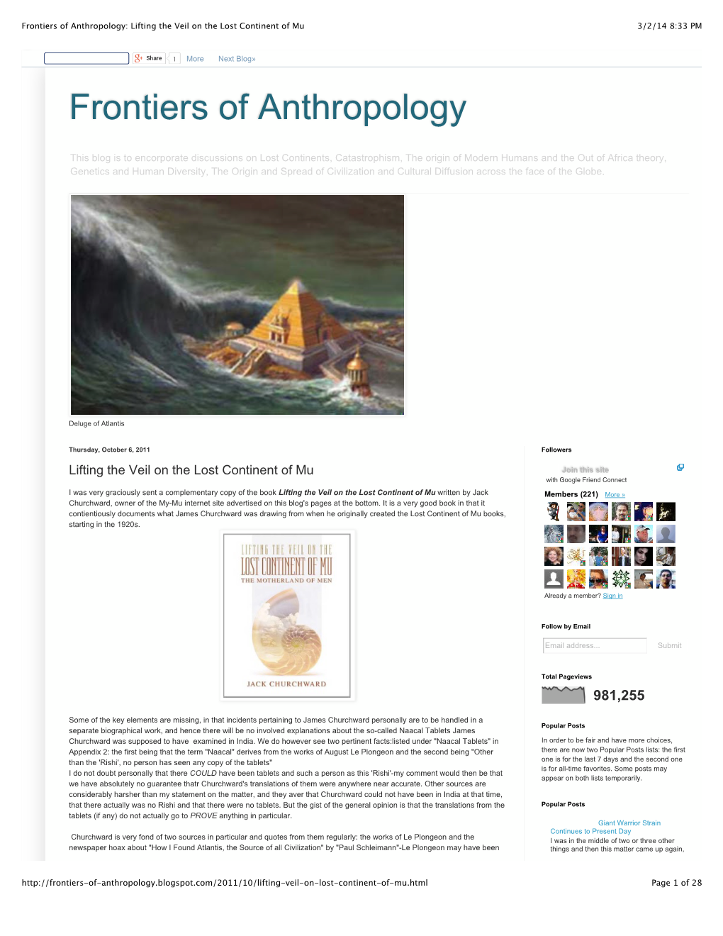 Frontiers of Anthropology Lifting the Veil on the Lost Continent of Mu