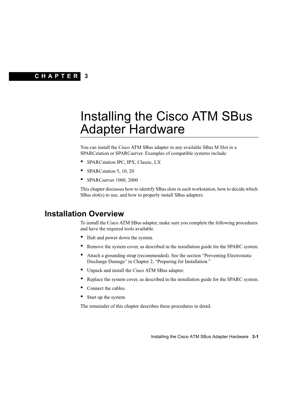 Installing the Cisco ATM Sbus Adapter Hardware
