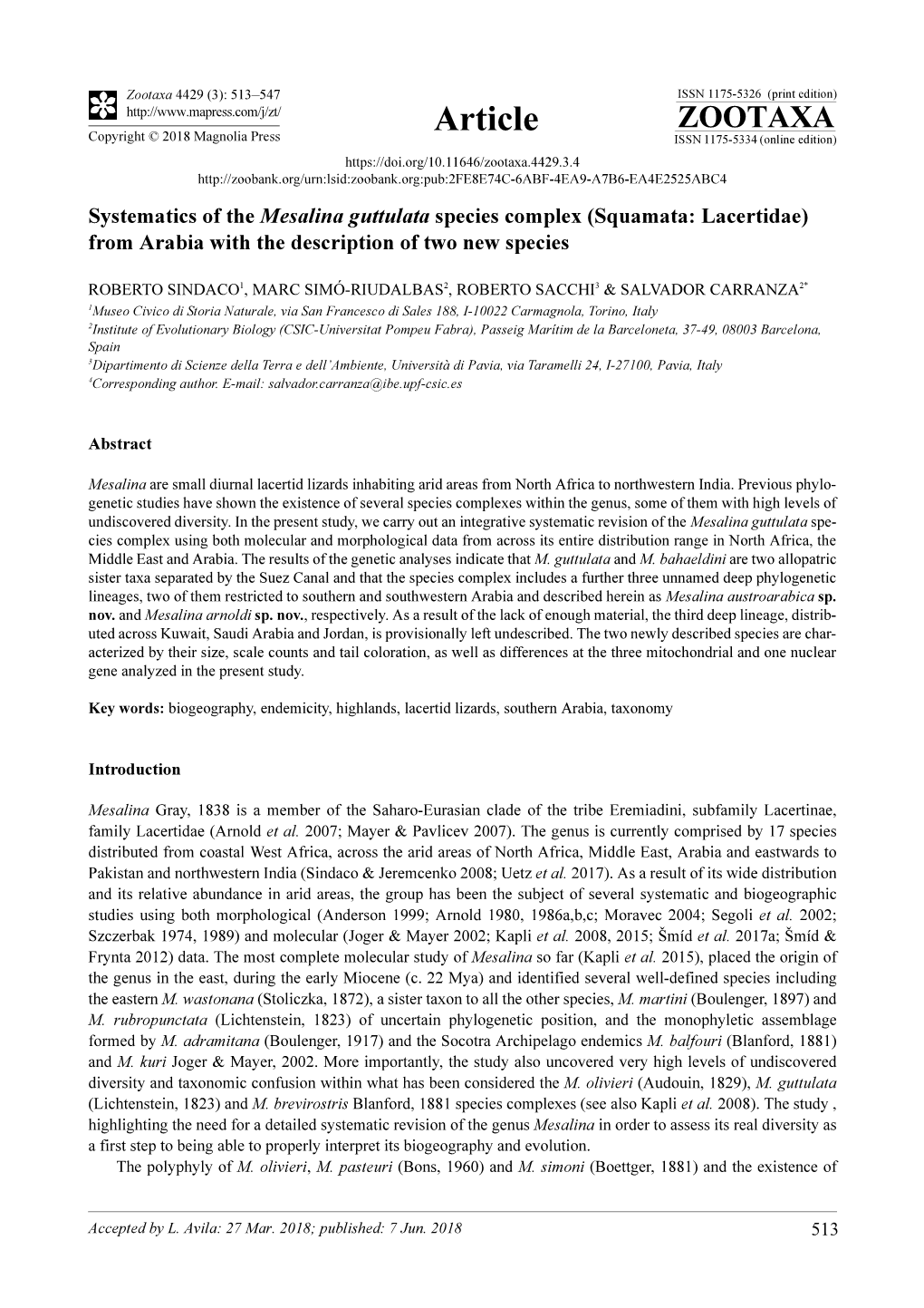 Systematics of the Mesalina Guttulata Species Complex (Squamata: Lacertidae) from Arabia with the Description of Two New Species