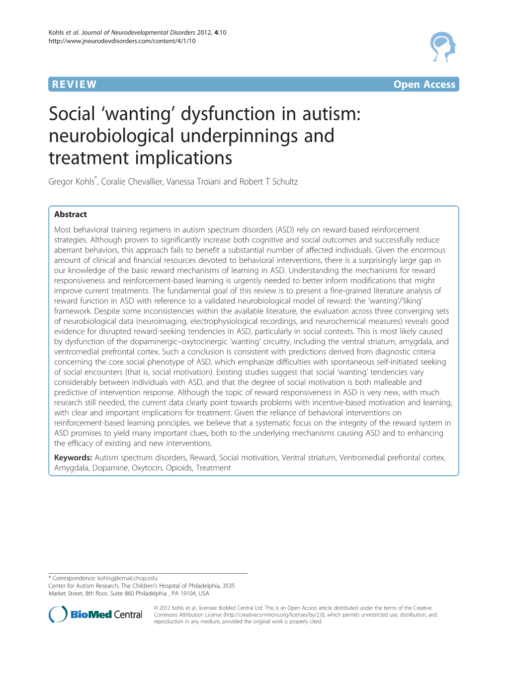 Social 'Wanting' Dysfunction in Autism: Neurobiological Underpinnings And