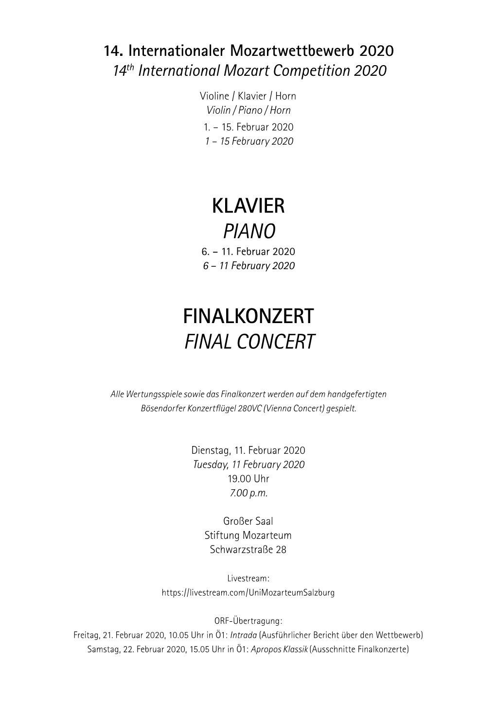 Klavier Piano Finalkonzert Final Concert