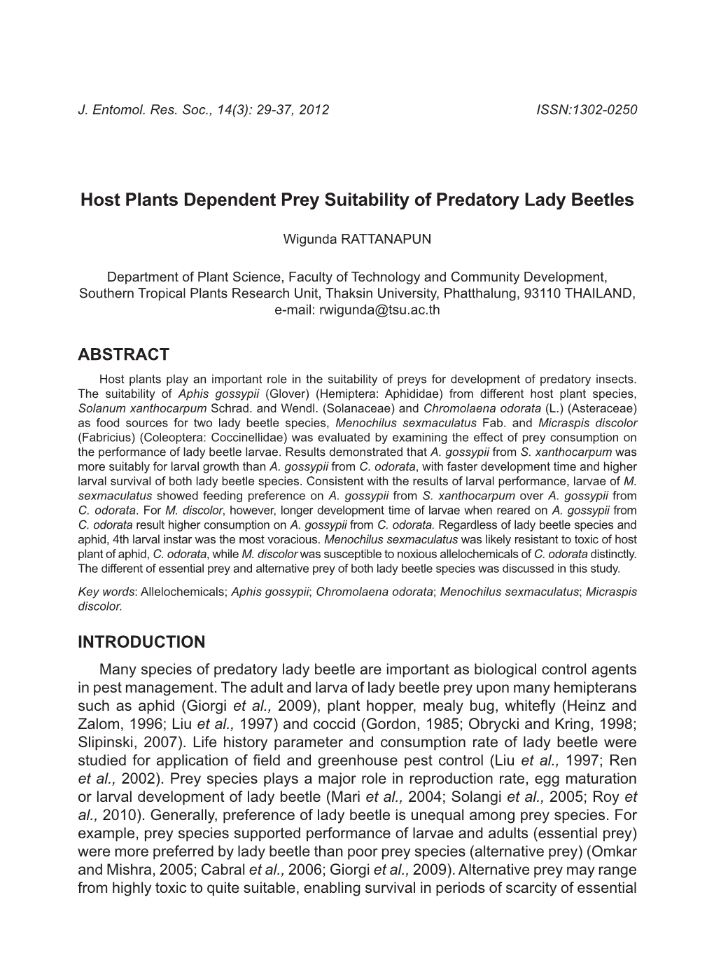 Host Plants Dependent Prey Suitability of Predatory Lady Beetles