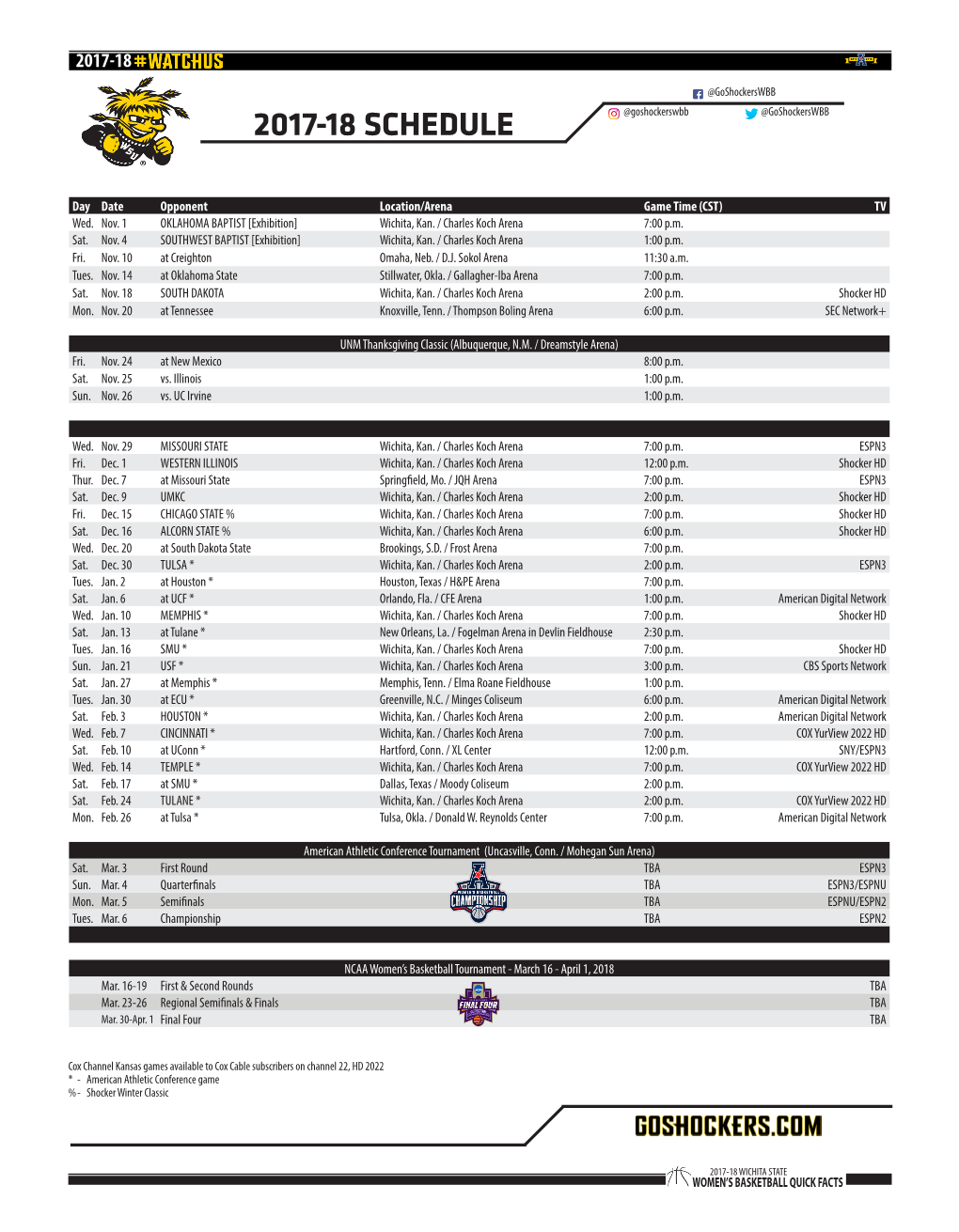 2017-18 SCHEDULE @Goshockerswbb @Goshockerswbb