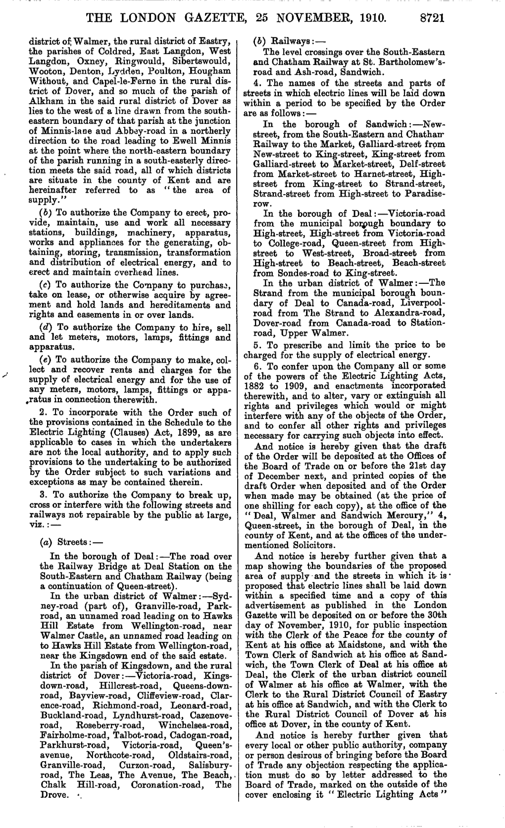 The London Gazette, 25 Novembek, 1910. 8721