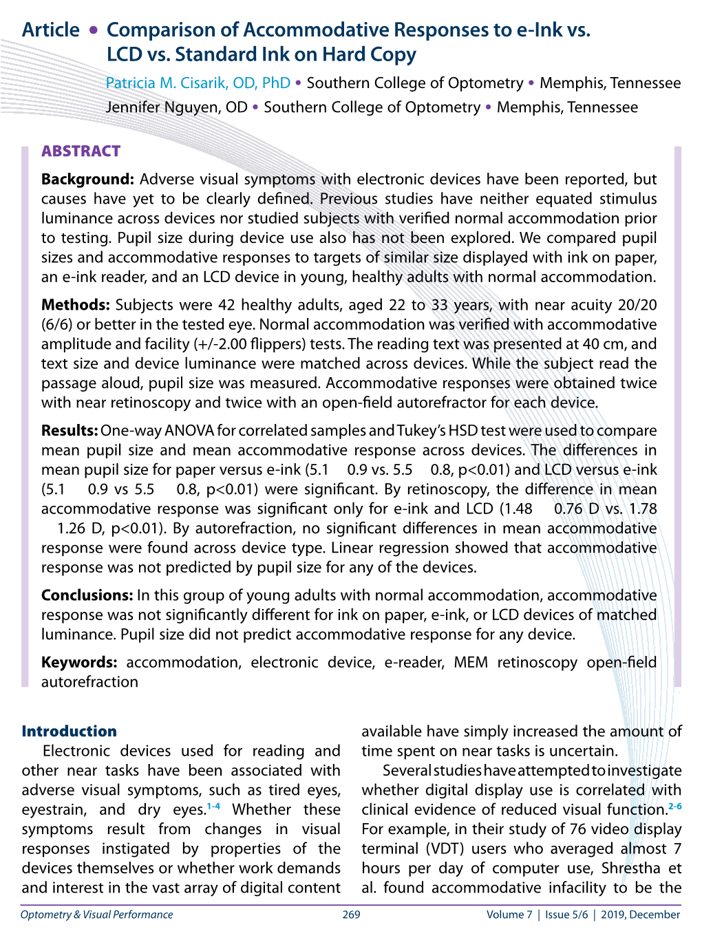 Article • Comparison of Accommodative Responses to E-Ink Vs. LCD Vs. Standard Ink on Hard Copy