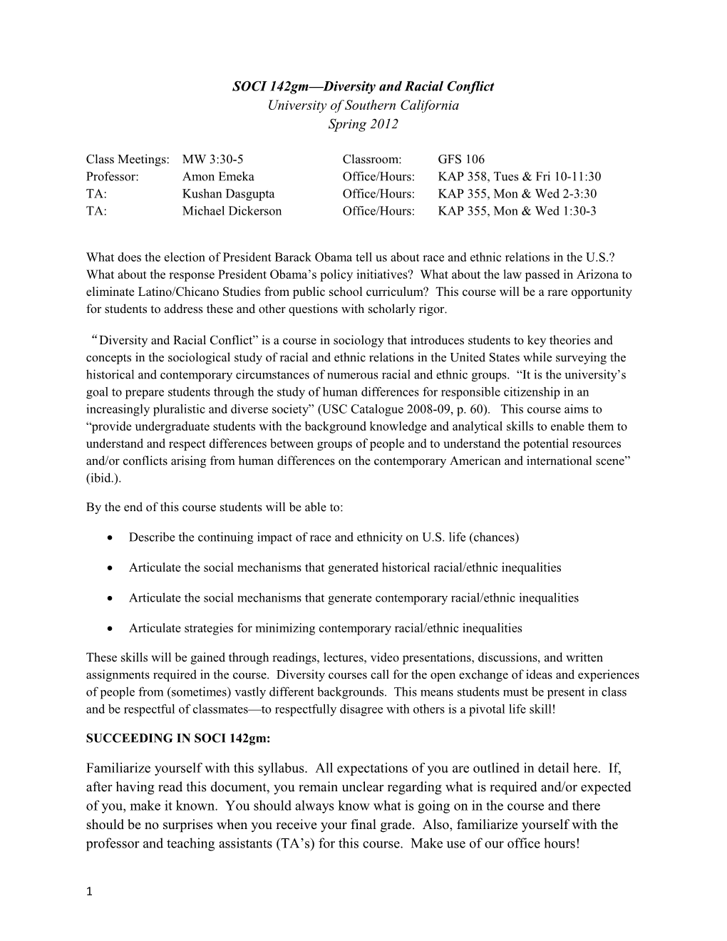 SOCI 142Gm Diversity and Racial Conflict