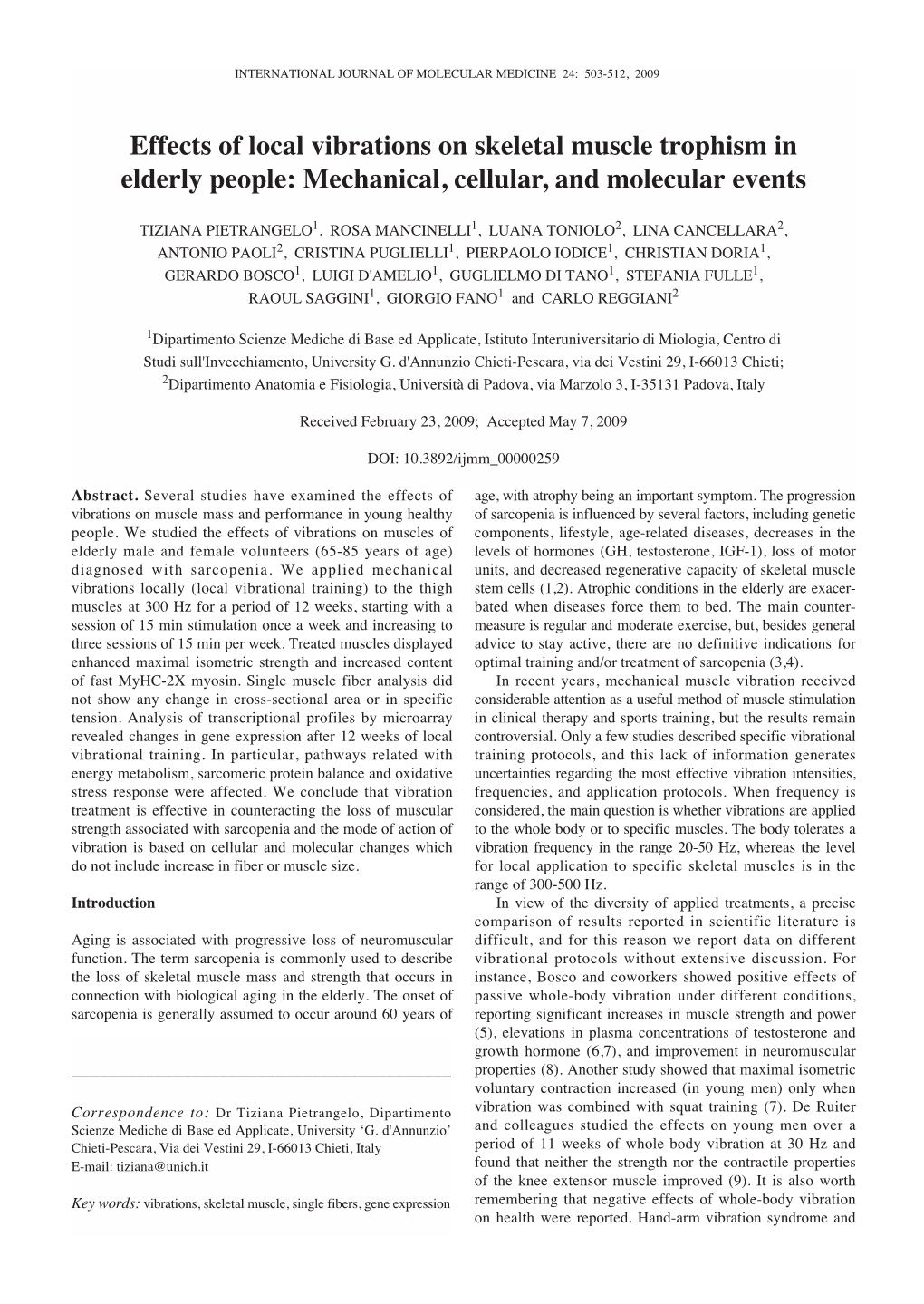 Effects of Local Vibrations on Skeletal Muscle Trophism in Elderly People: Mechanical, Cellular, and Molecular Events