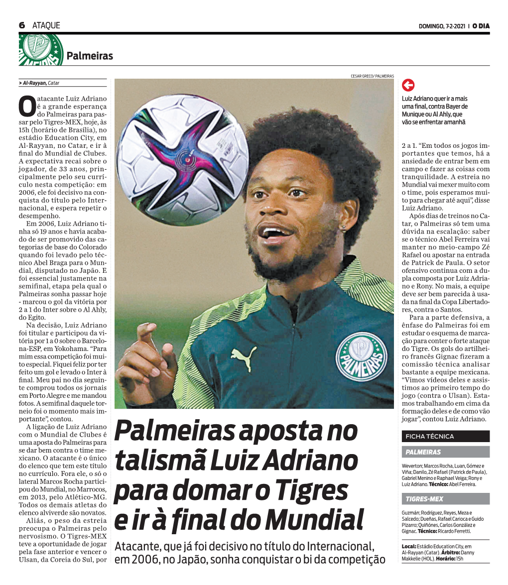 Palmeiras Aposta No Talismã Luiz Adriano Para Domar O Tigres E Ir À Final Do Mundial