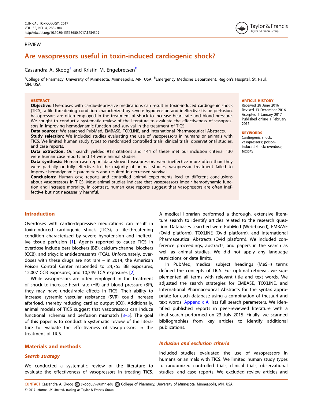 Are Vasopressors Useful in Toxin-Induced Cardiogenic Shock?