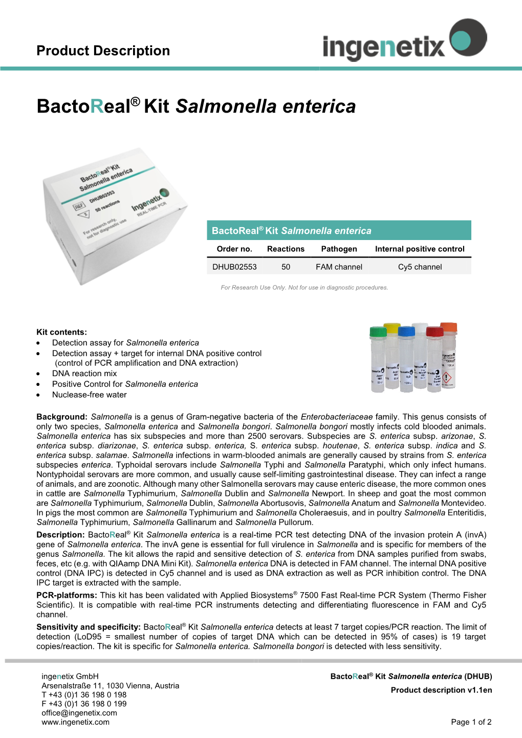 Product Description EN Bactoreal® Kit Salmonella Enterica