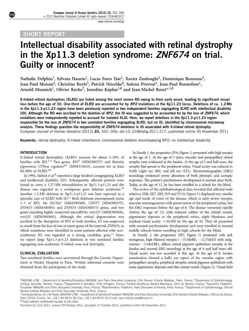 Intellectual Disability Associated with Retinal Dystrophy in the Xp11.3 Deletion Syndrome: ZNF674 on Trial