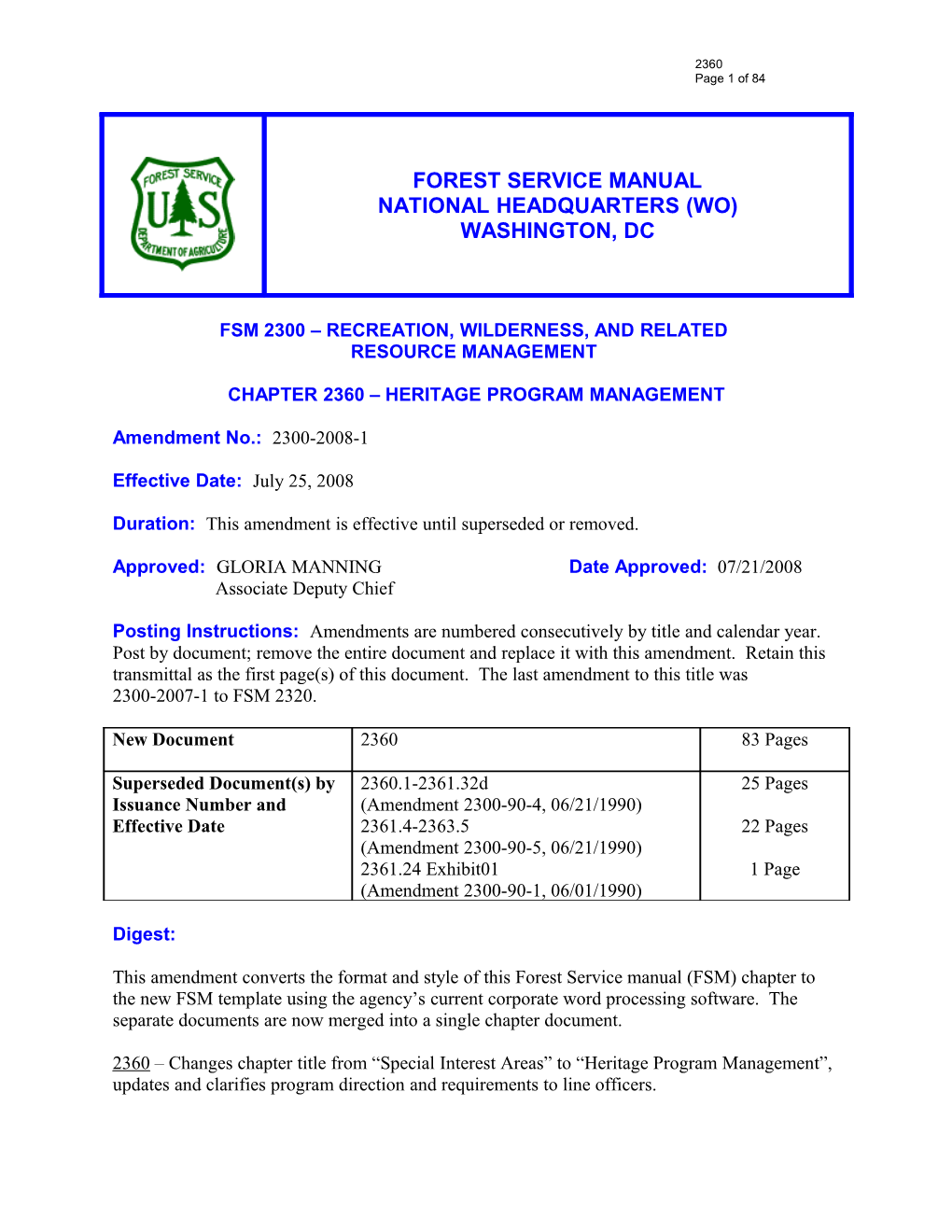 Fsm 2300 Recreation, Wilderness, and Related s1