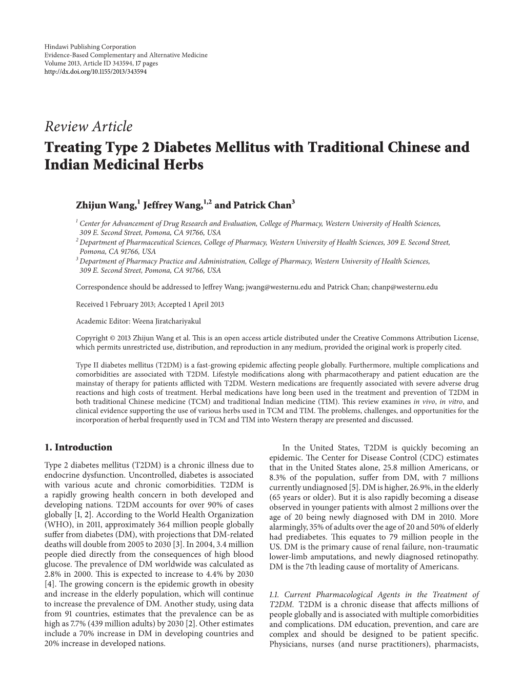 Review Article Treating Type 2 Diabetes Mellitus with Traditional Chinese and Indian Medicinal Herbs