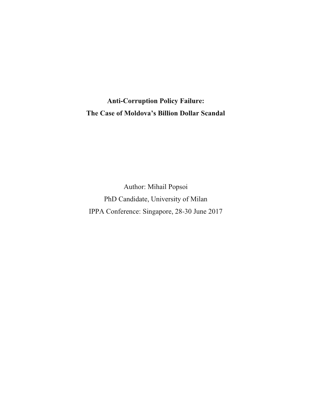 Anti-Corruption Policy Failure: the Case of Moldova’S Billion Dollar Scandal
