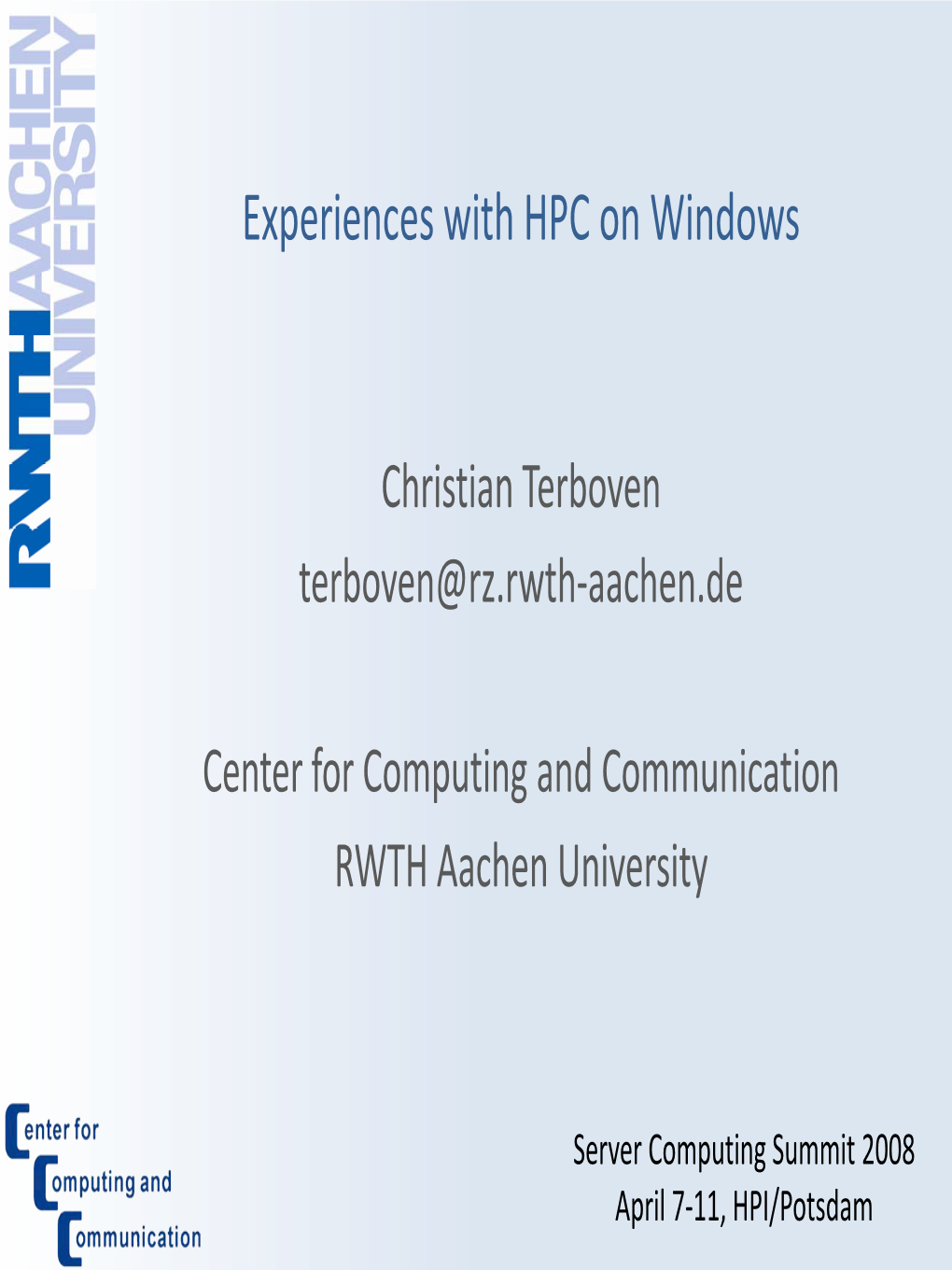 Experiences with HPC on Windows