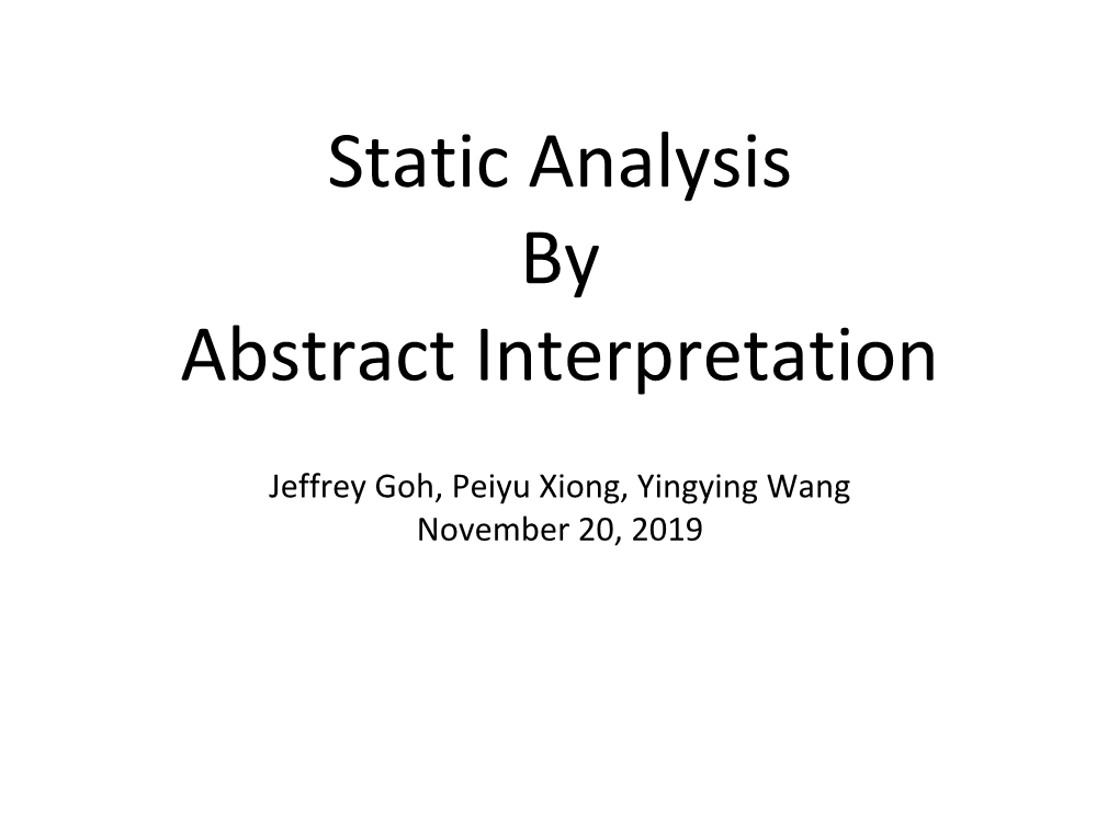 Static Analysis by Abstract Interpretation