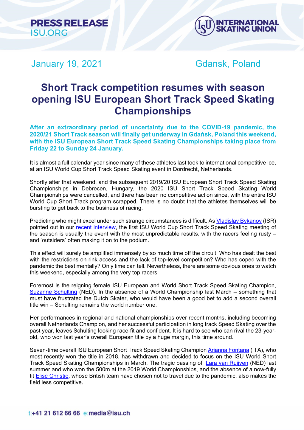 ISU European Short Track Speed Skating Championships