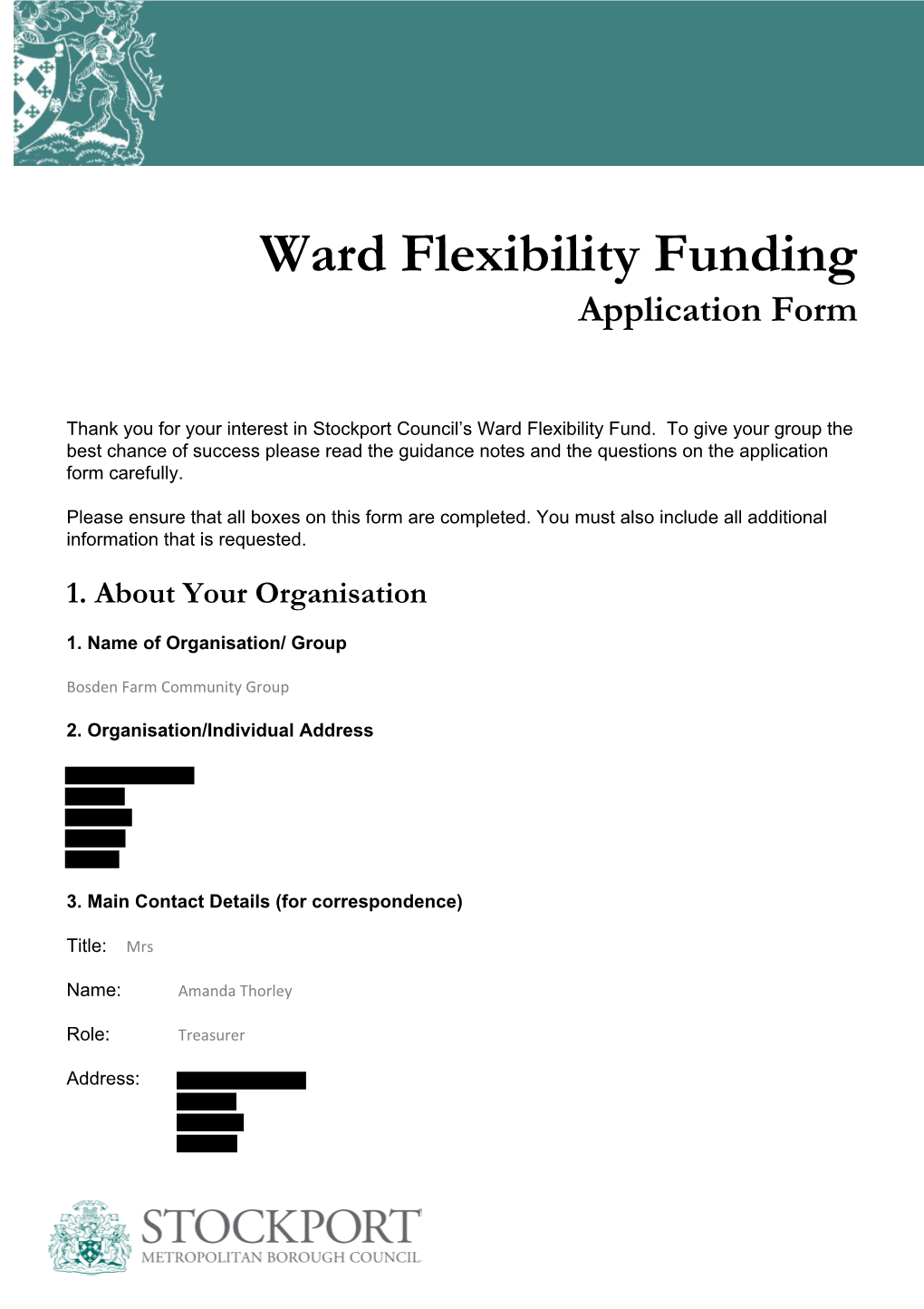 Ward Flexibility Funding Application Form