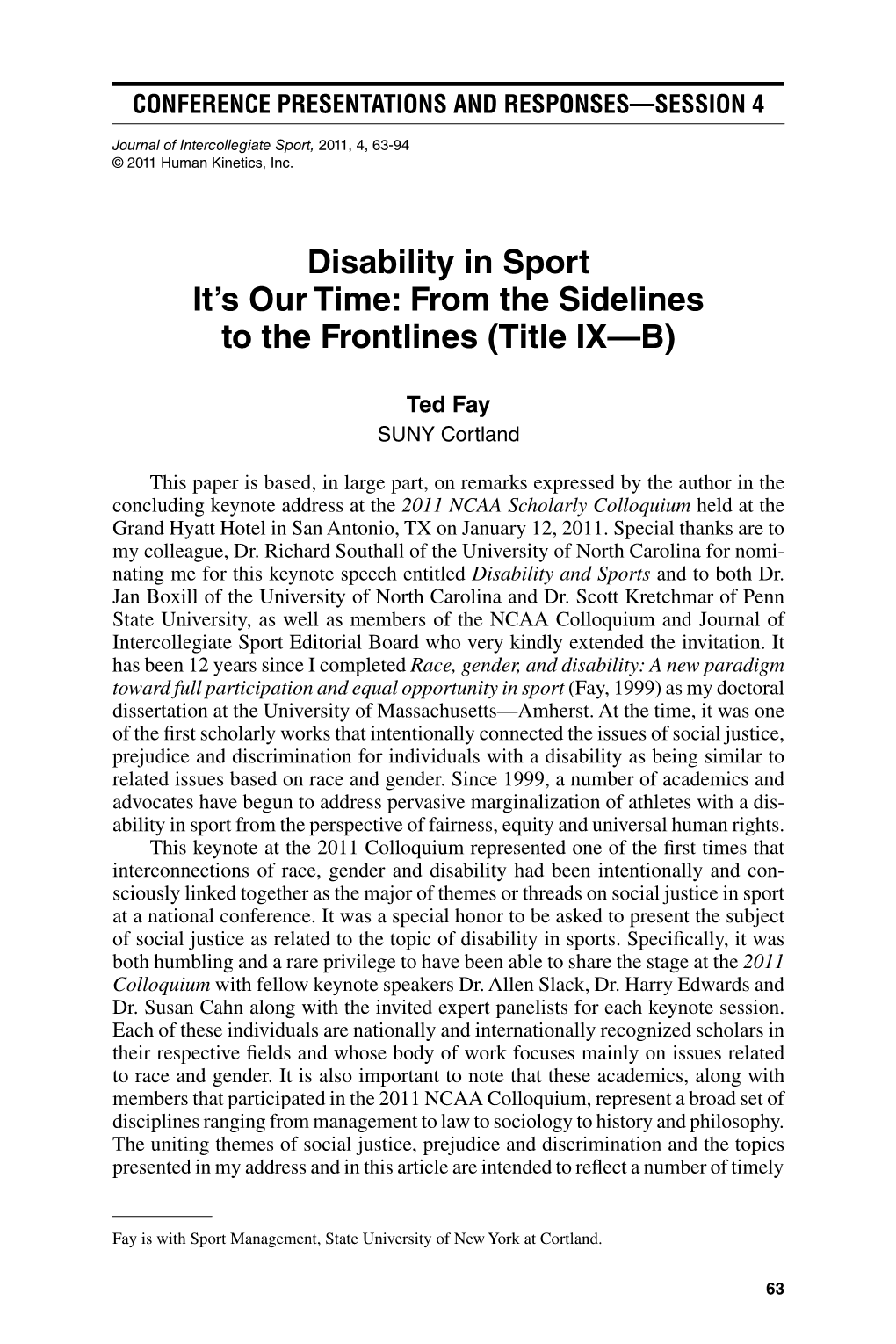 Disability in Sport It's Our Time