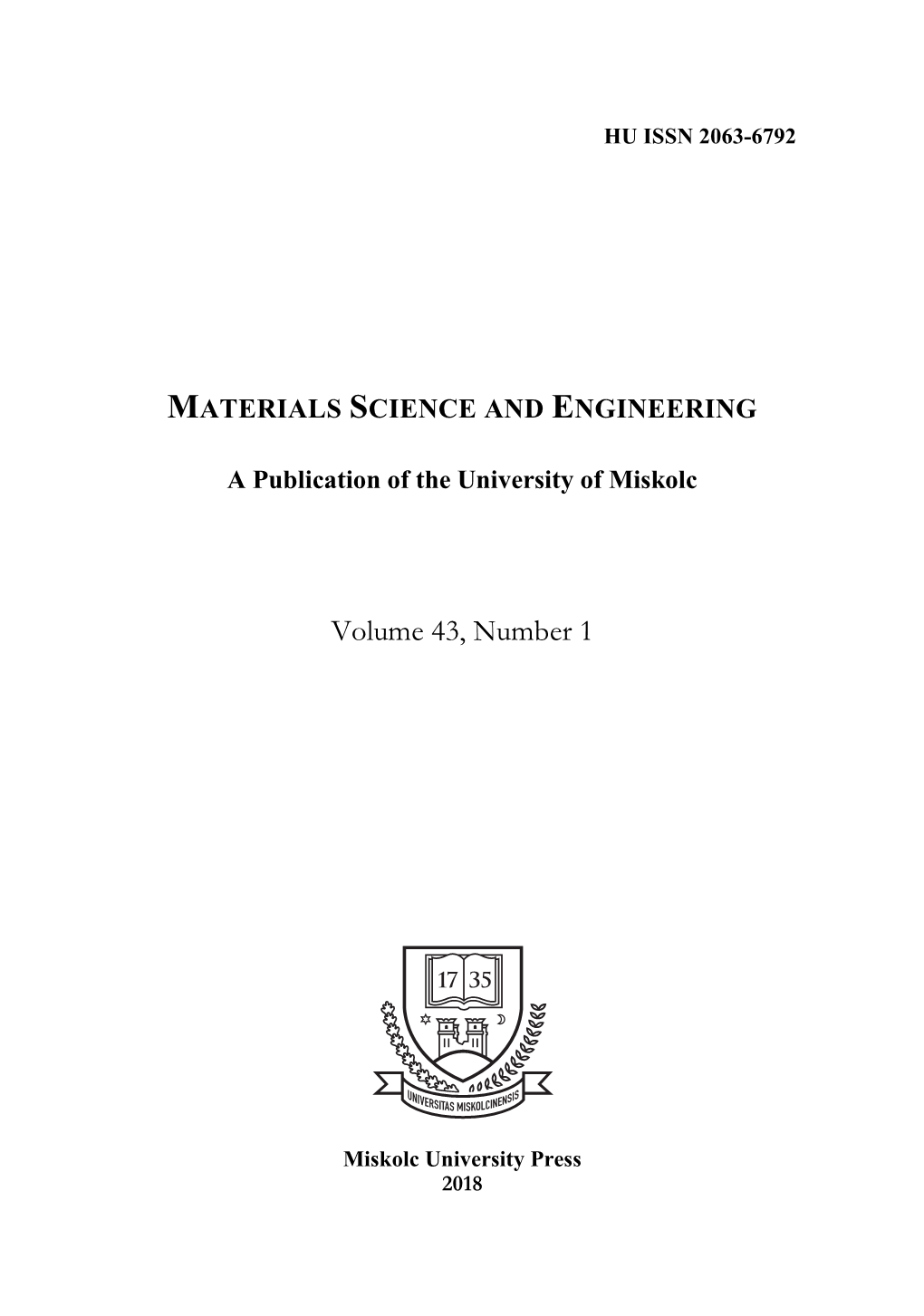 Materials Science and Engineering Materials Science and Engineering