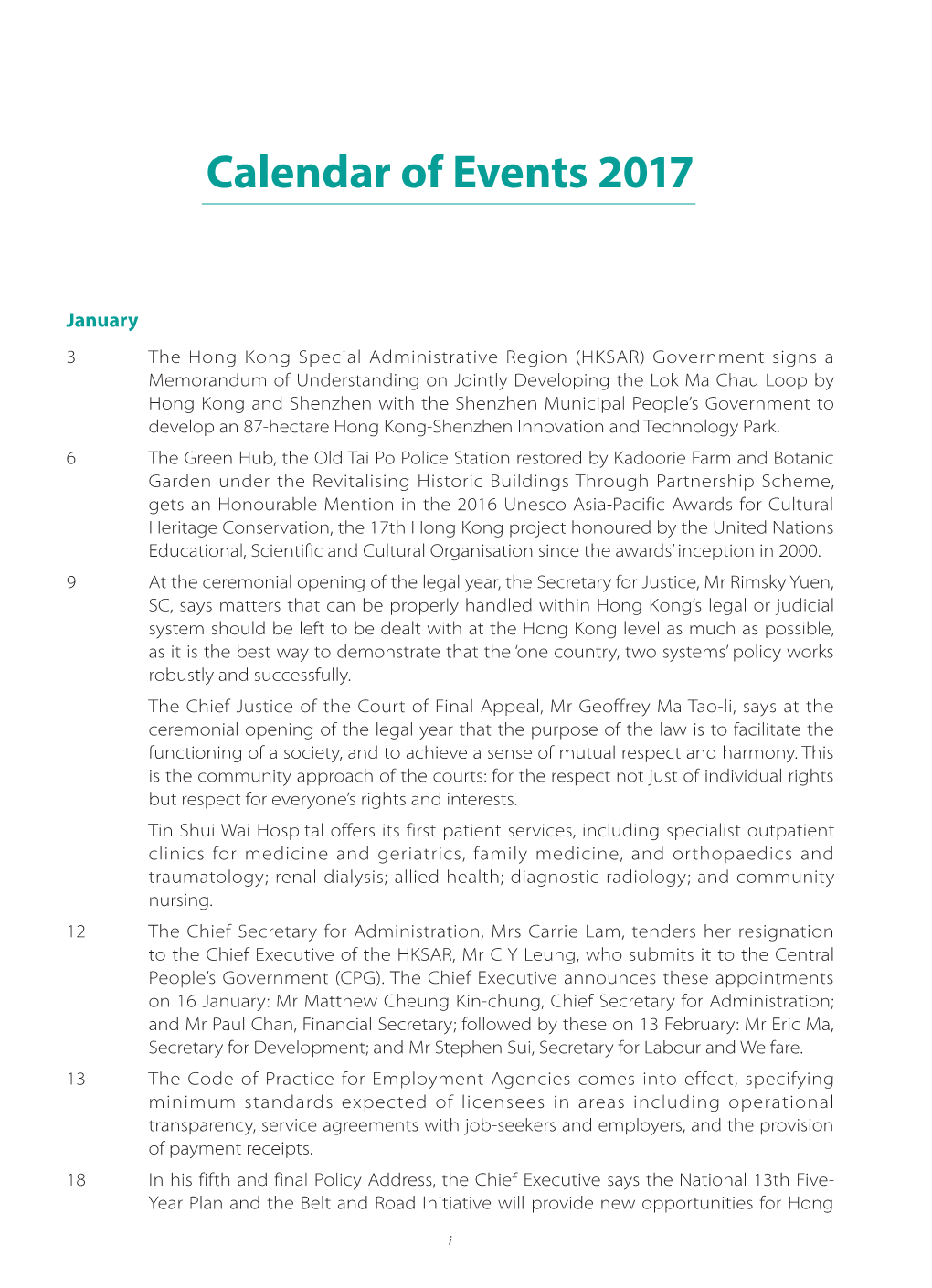 Calendar of Events 2017