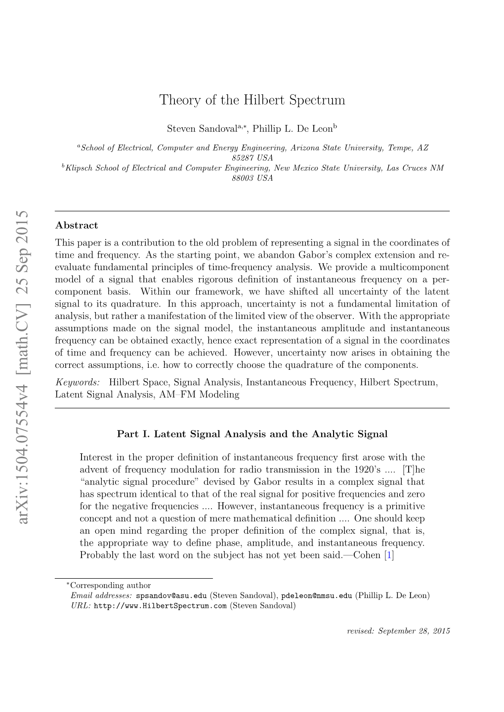 Theory of the Hilbert Spectrum