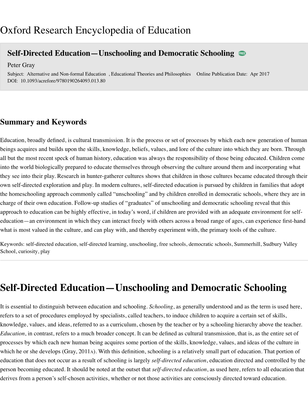 Self-Directed Education—Unschooling and Democratic