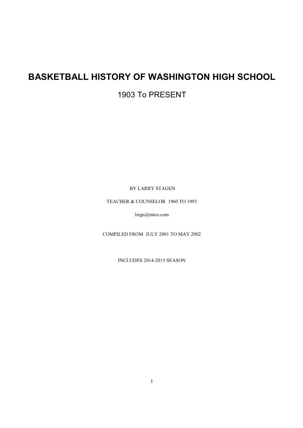 Basketball History of Washington High School