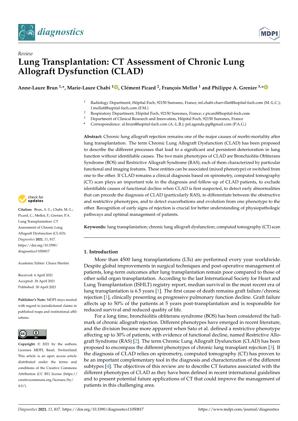 CT Assessment of Chronic Lung Allograft Dysfunction (CLAD)