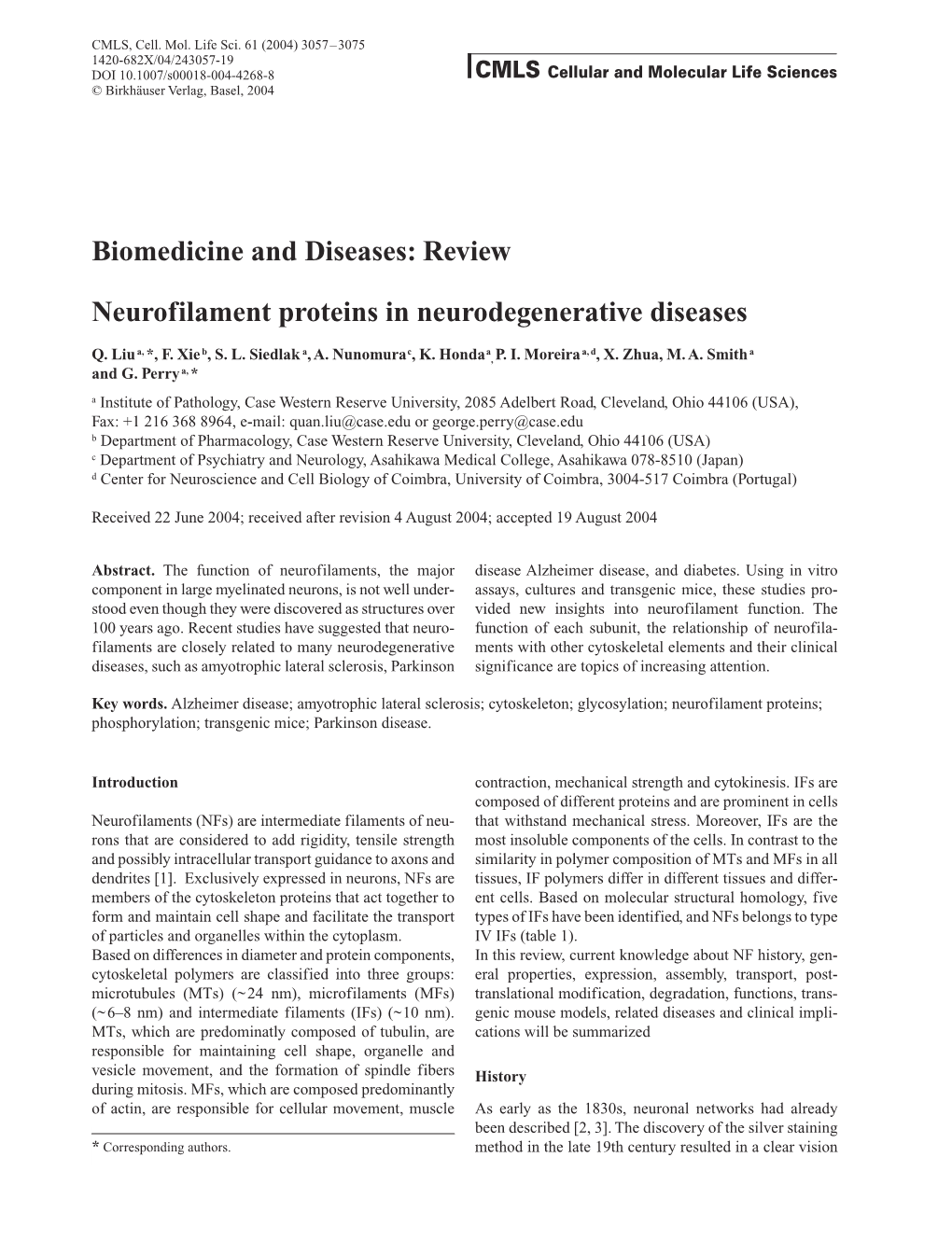 Review Neurofilament Proteins in Neurodegenerative Diseases