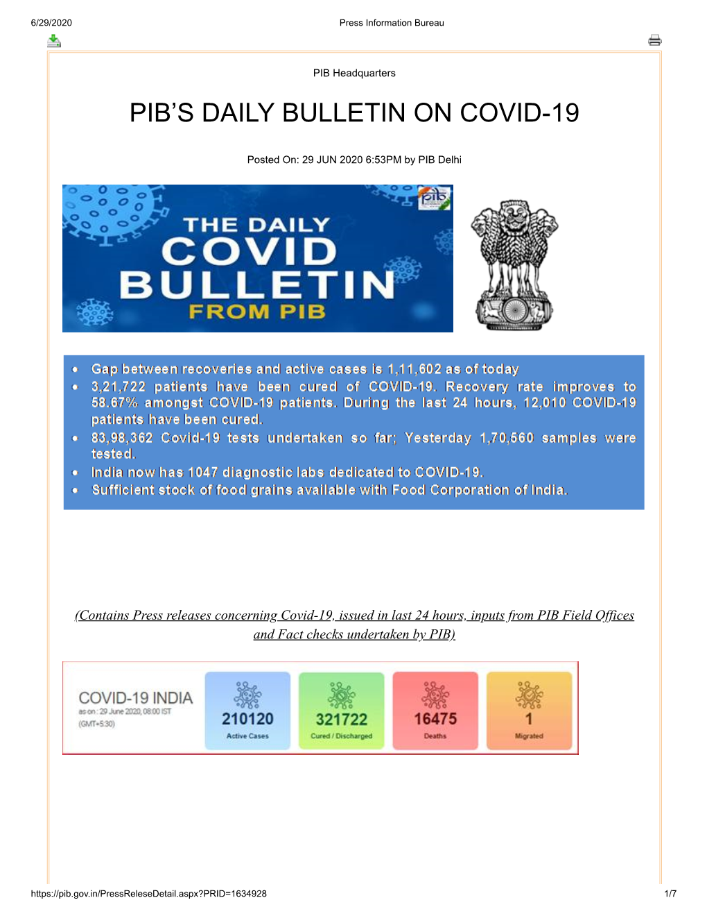 Pib's Daily Bulletin on Covid-19