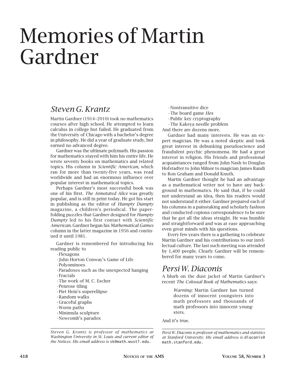 Memories of Martin Gardner