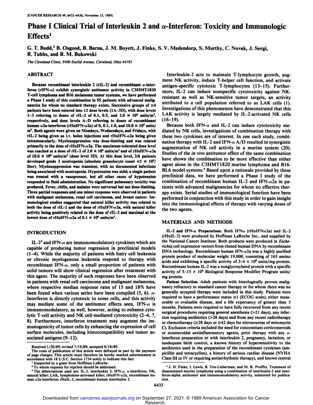 Phase I Clinical Trial of Interleukin 2 and A-Interferon: Toxicity and Immunologie Effects1