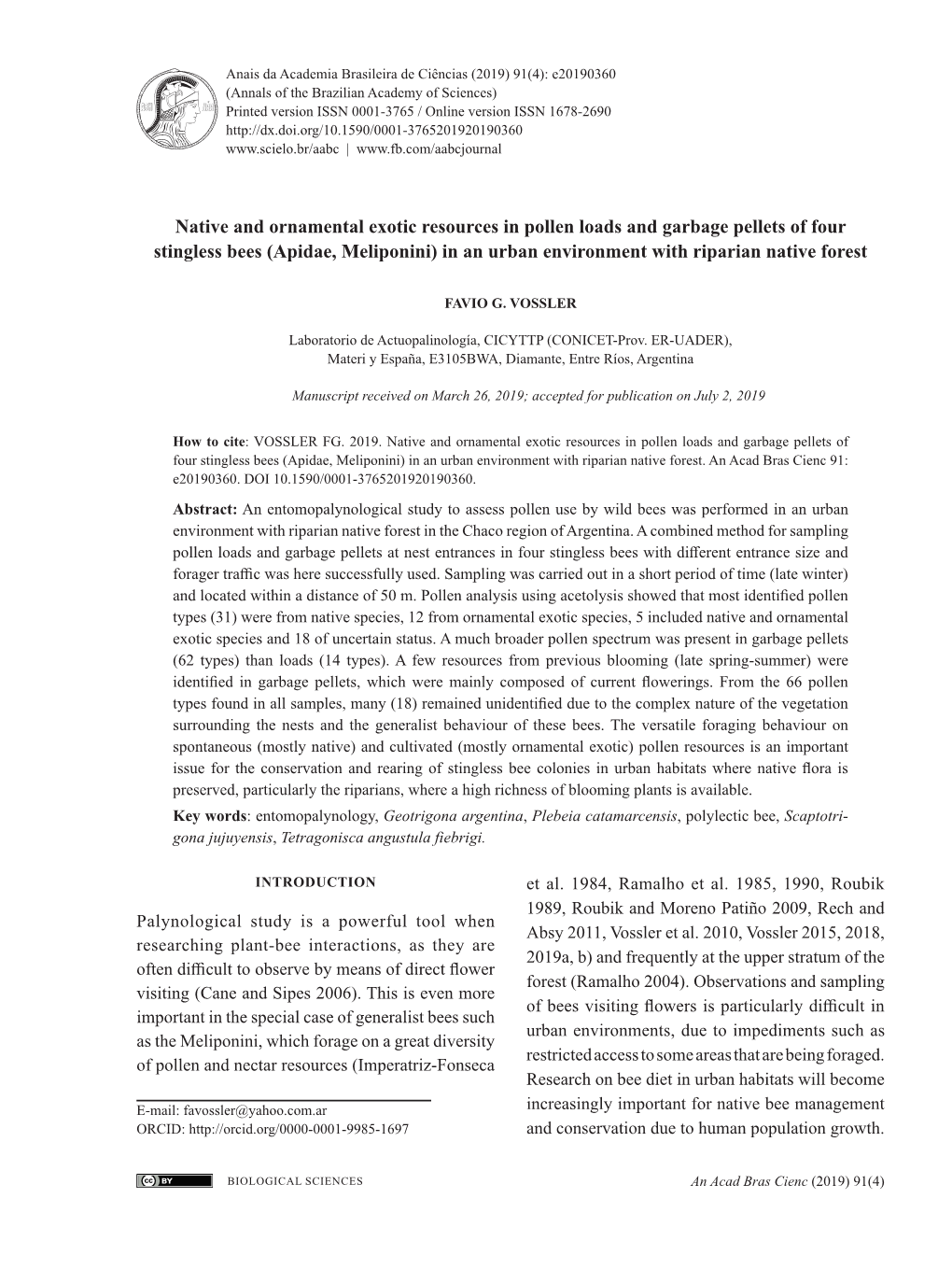 Native and Ornamental Exotic Resources in Pollen Loads