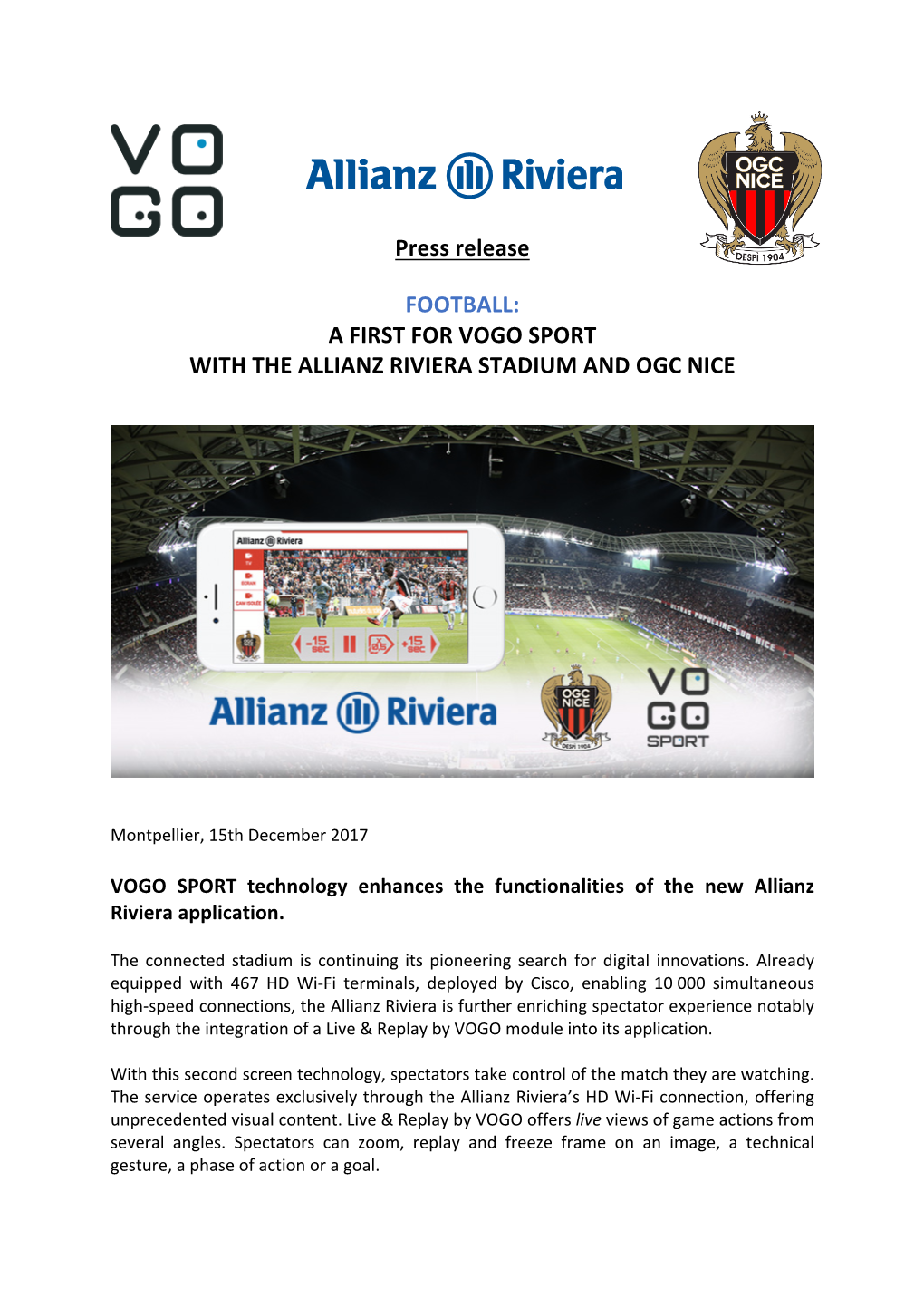 Press Release FOOTBALL: a FIRST for VOGO SPORT with THE