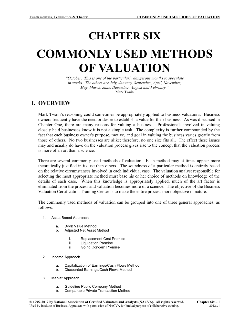 Commonly Used Methods of Valuation