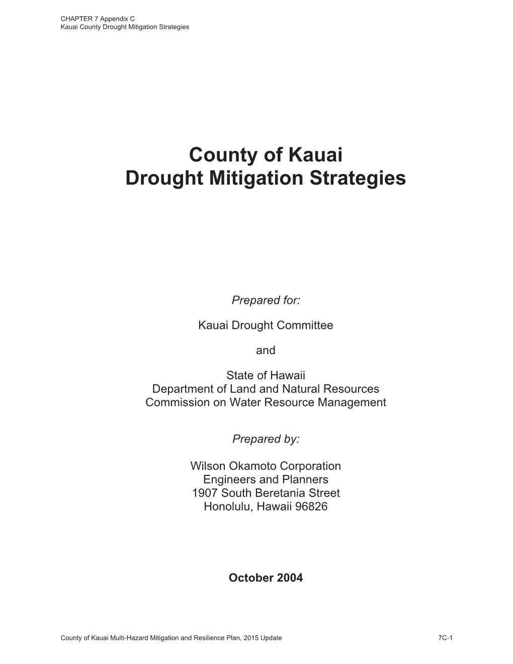 County of Kauai Drought Mitigation Strategies