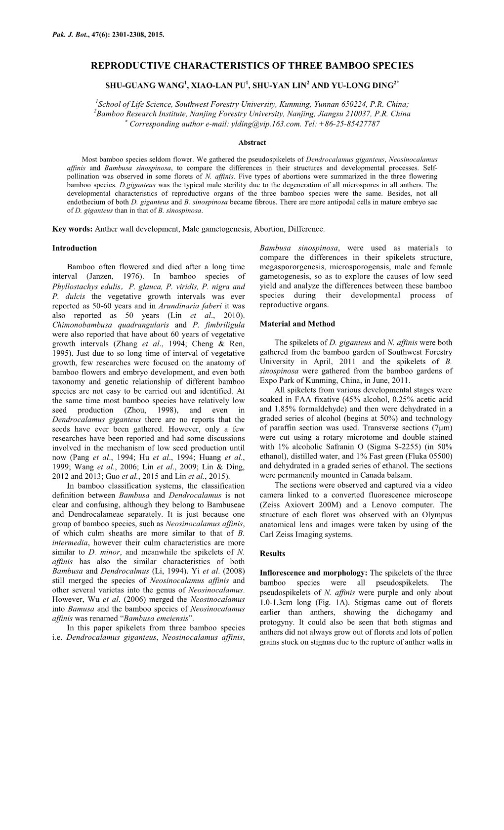 Reproductive Characteristics of Three Bamboo Species