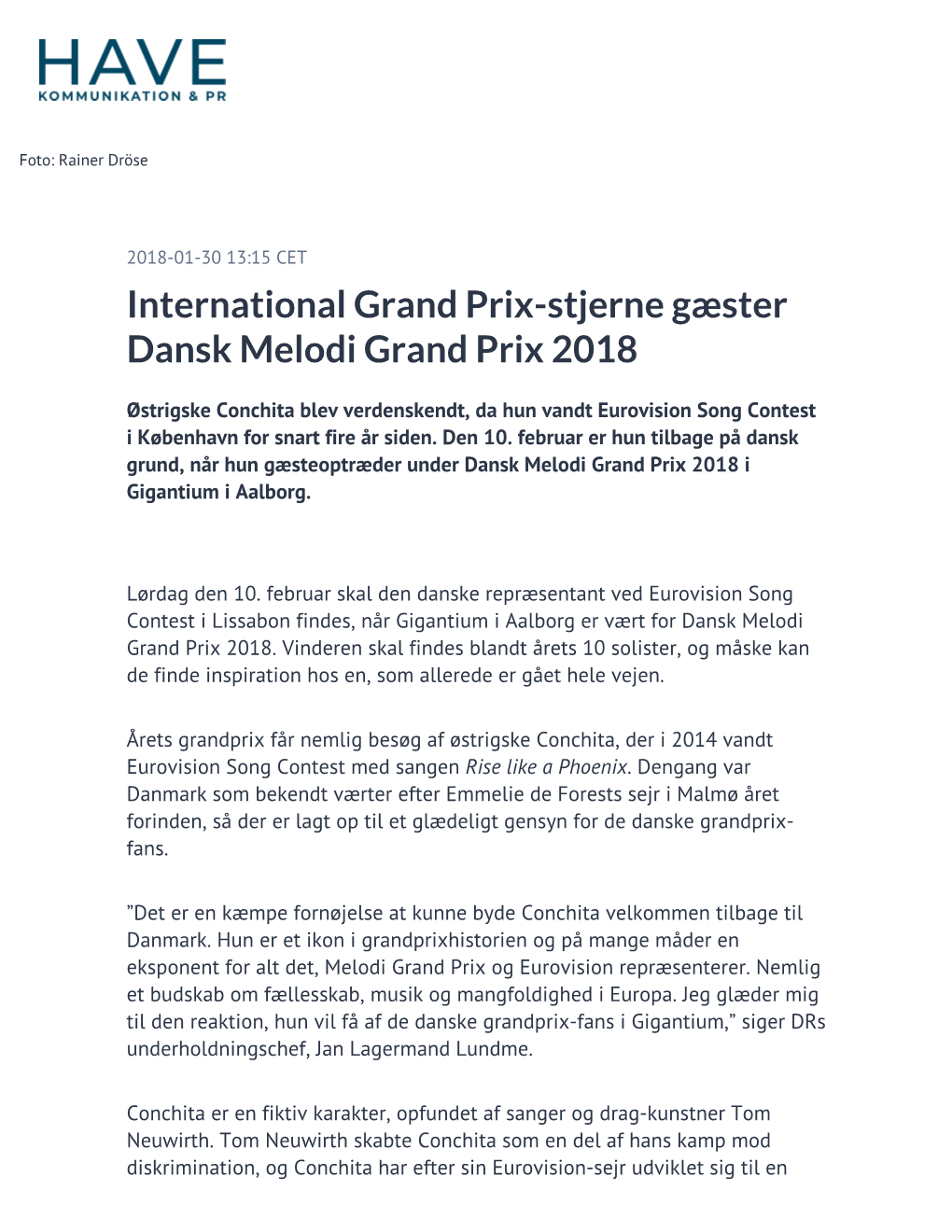 International Grand Prix-Stjerne Gæster Dansk Melodi Grand Prix 2018