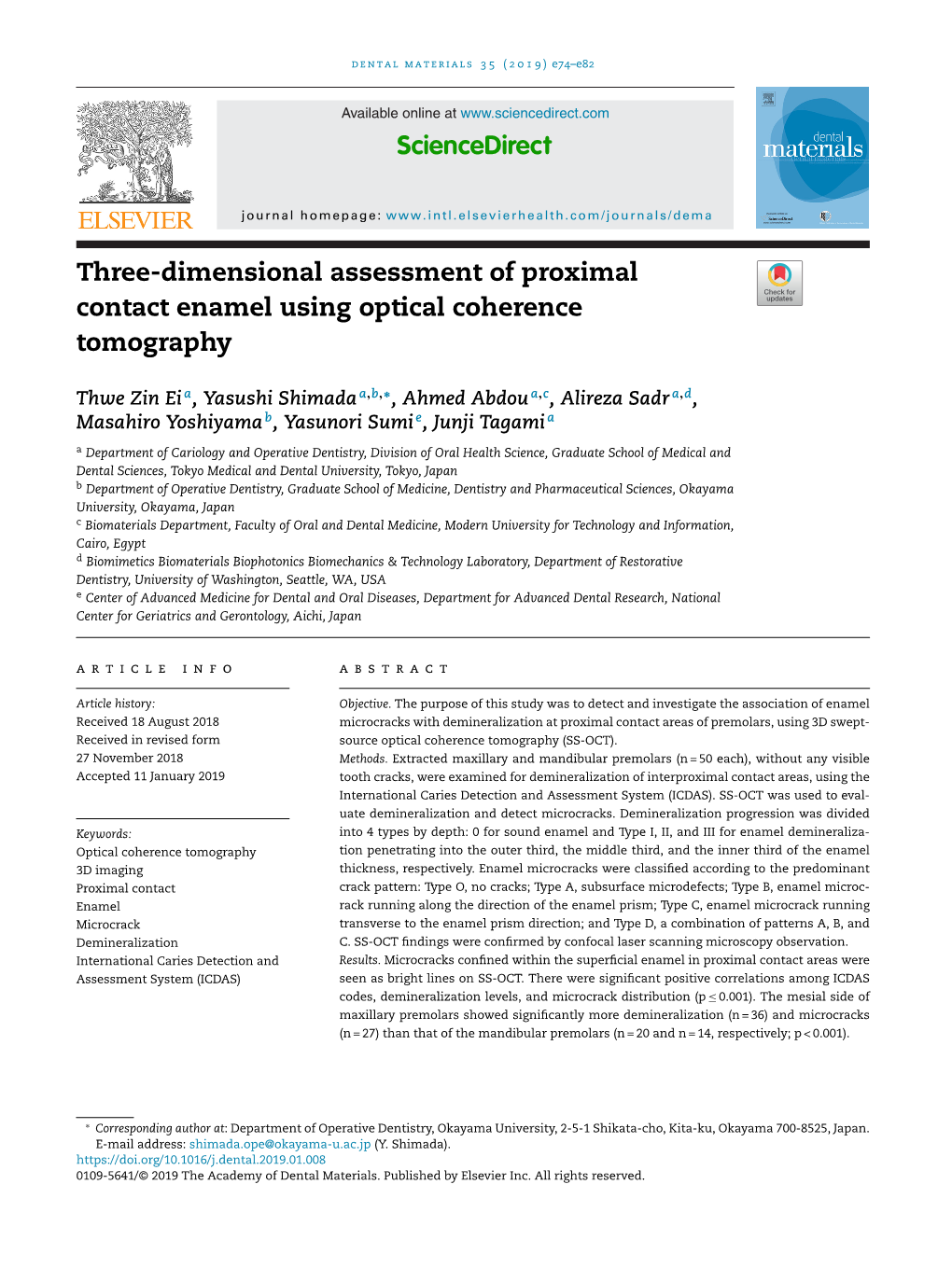 Three-Dimensional Assessment of Proximal Contact Enamel Using Optical Coherence Tomography