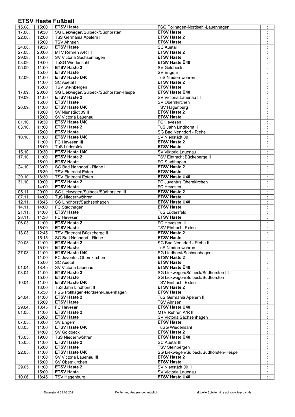 ETSV Haste Fußball 15.08