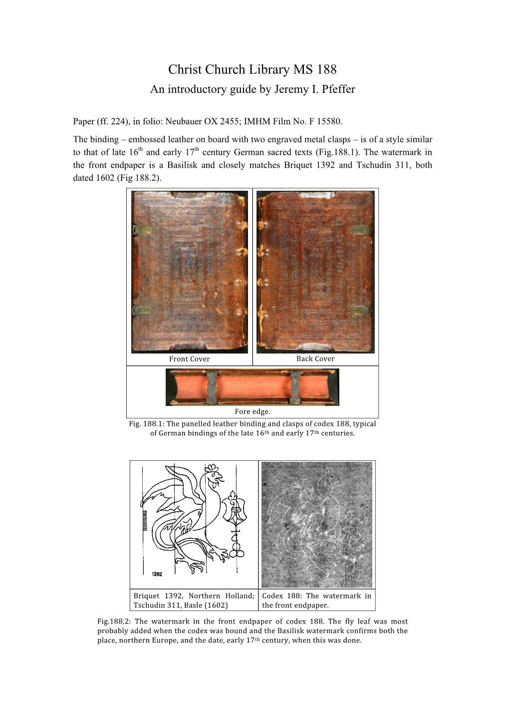 Christ Church Library MS 188 an Introductory Guide by Jeremy I