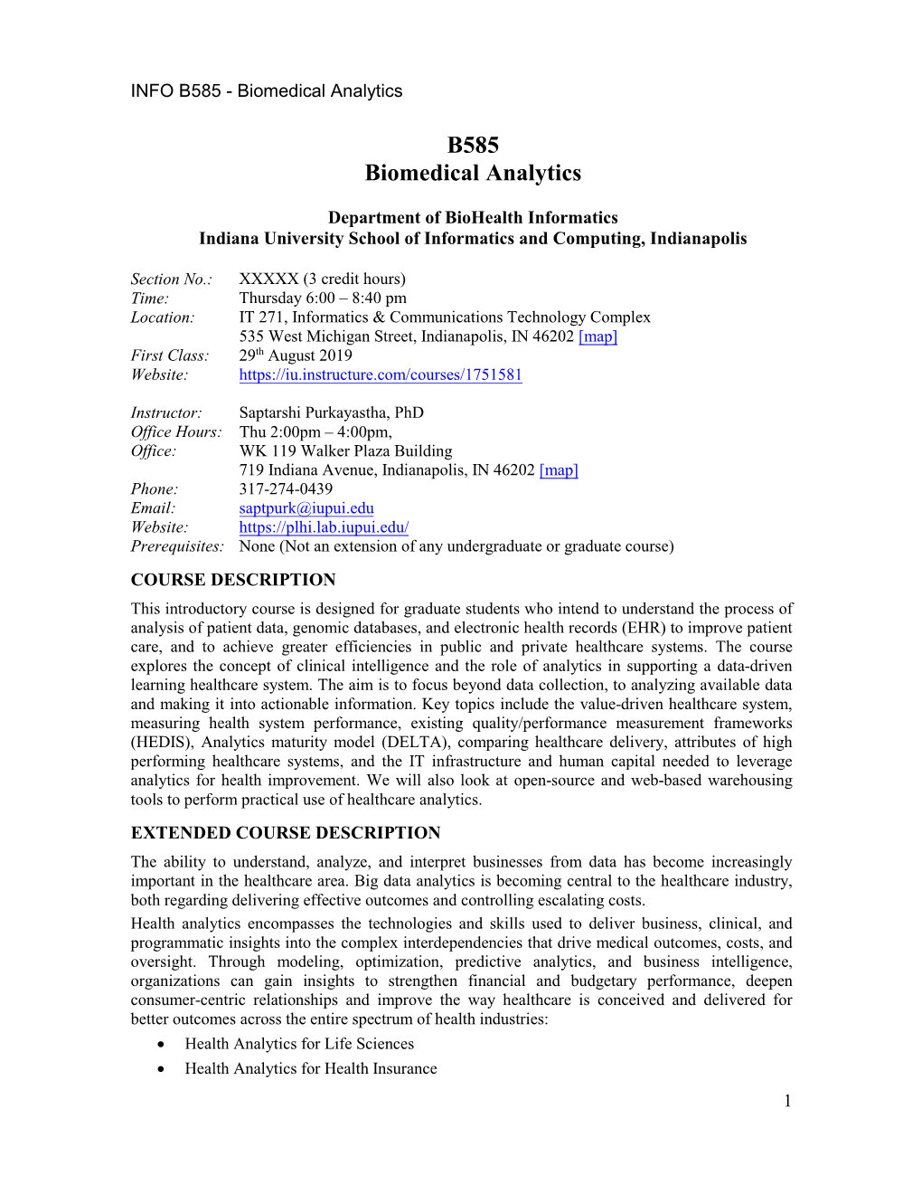 Syllabus for Health Analytics Course Fall 2014