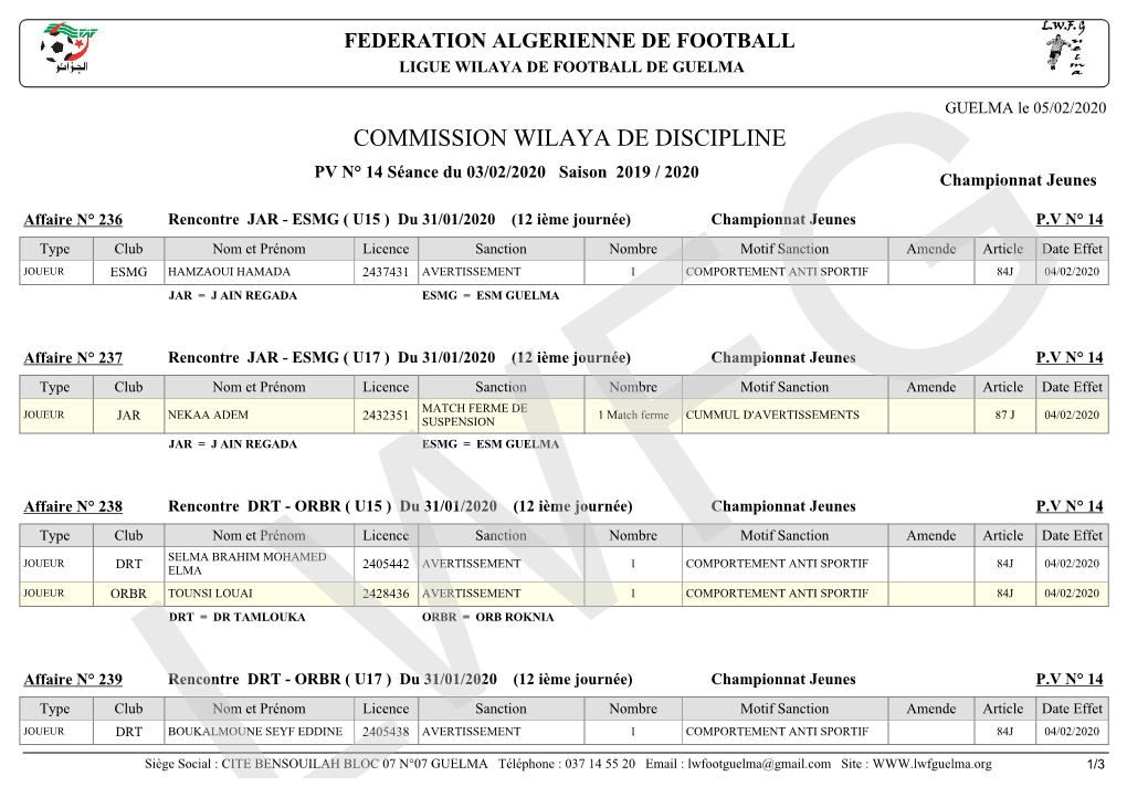 Commission Wilaya De Discipline