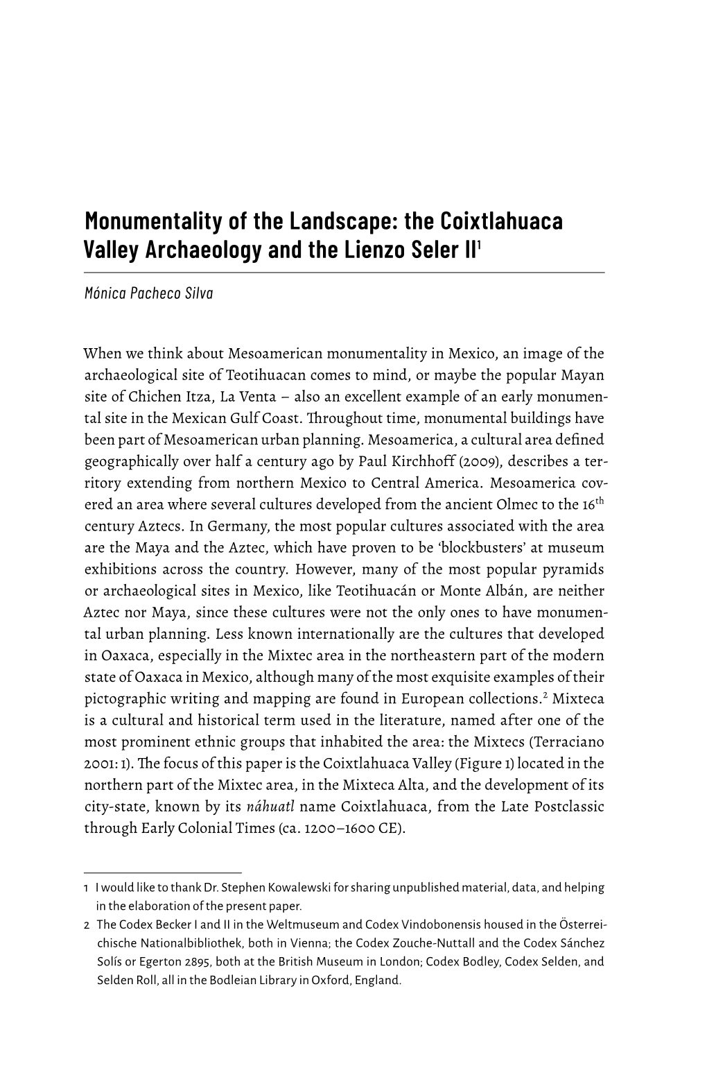 Monumentality of the Landscape: the Coixtlahuaca Valley Archaeology and the Lienzo Seler II 1