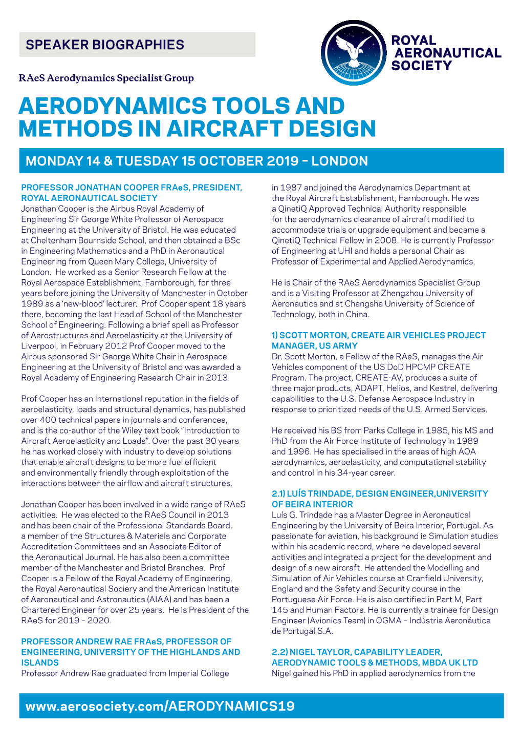 Aerodynamics Tools and Methods in Aircraft Design Speaker