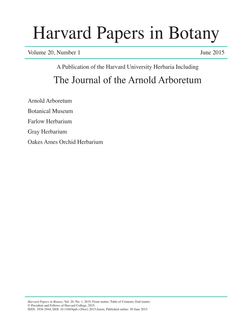 Harvard Papers in Botany Volume 20, Number 1 June 2015
