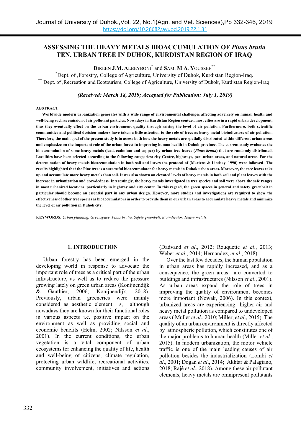 ASSESSING the HEAVY METALS BIOACCUMULATION of Pinus Brutia TEN