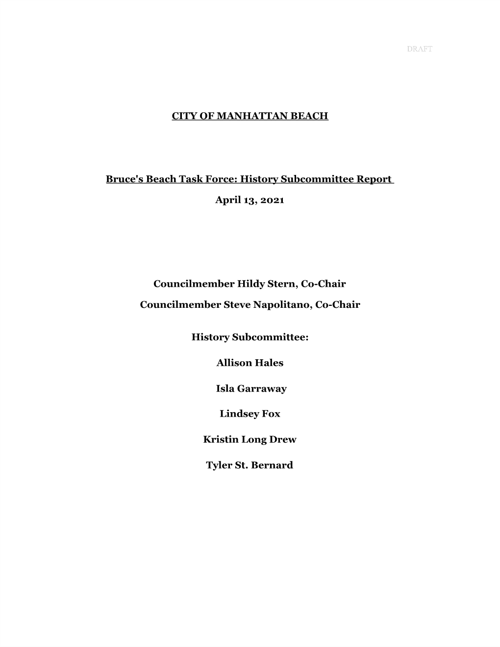CITY of MANHATTAN BEACH Bruce's Beach Task Force: History