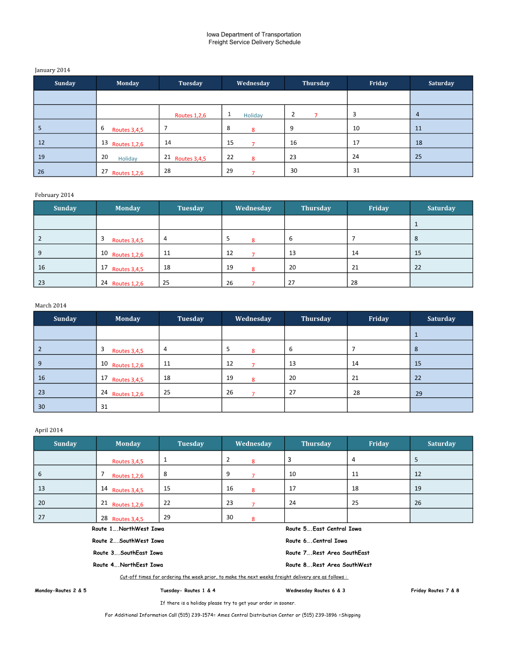 Freight Delivery Service Schedule